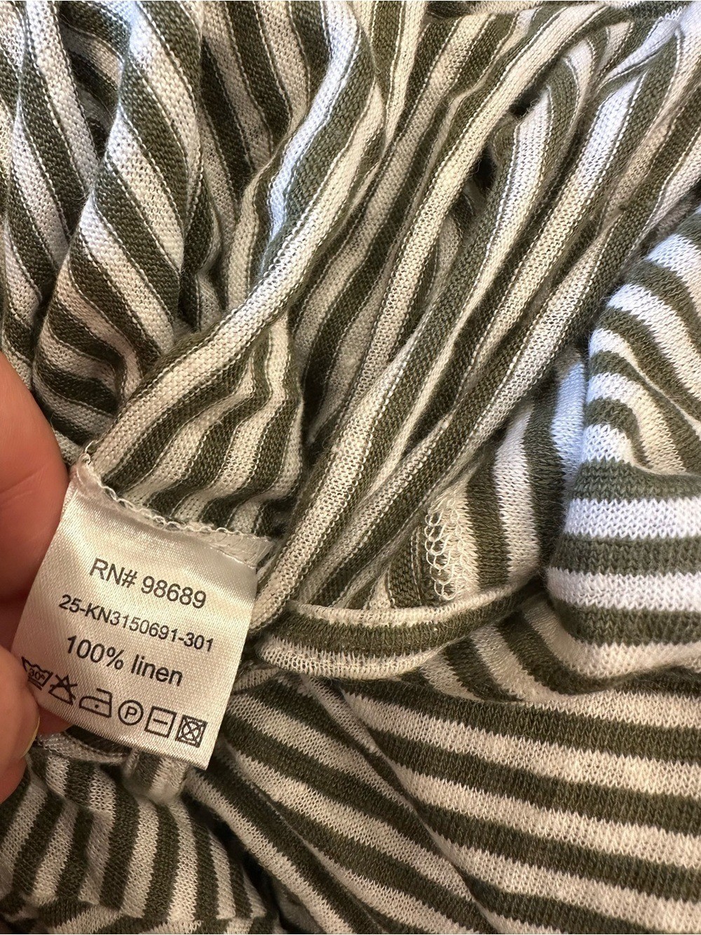 Men’s Todd Snyder Olive Green & White Striped 100% Linen Short Sleeve Tee Large