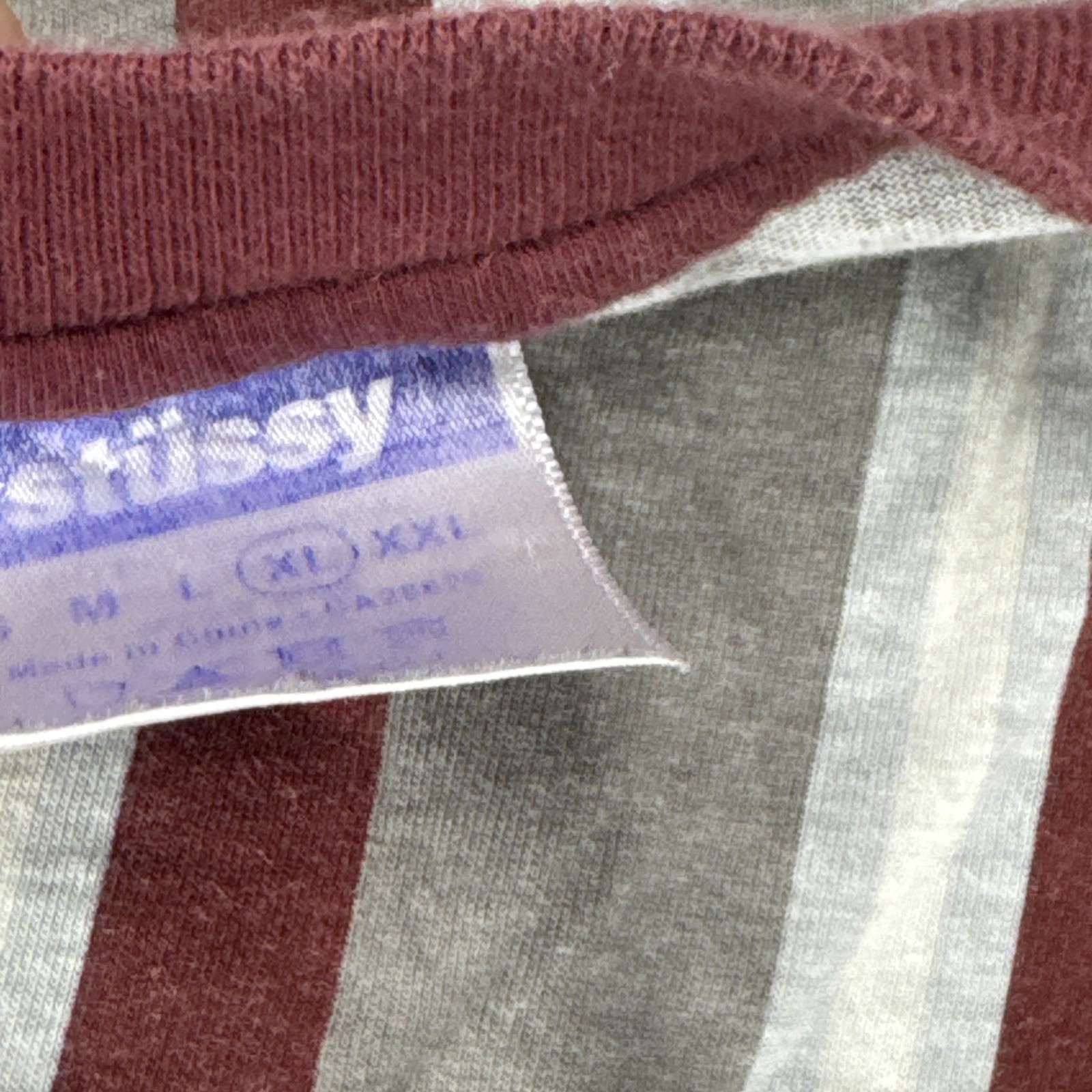 STUSSY T Shirt Mens XL Multicoloured Striped Short Sleeve Embroidery Crew Neck