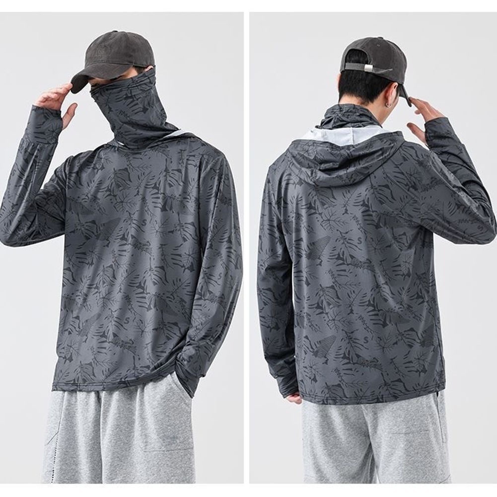 Fishing T-Shirt for Men UV Protective Hooded Top with High Neck Design