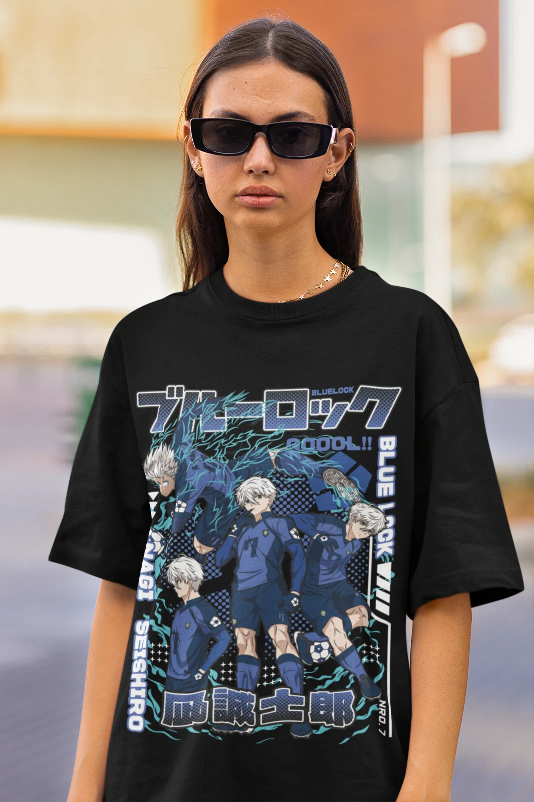 Anime Blue Lock Nagi Seishiro Graphic Black T-Shirt All Size