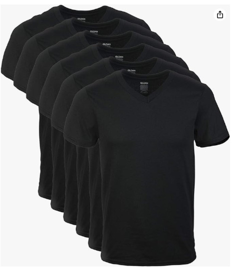 6-Pack Gildan Men’s V-Neck T-Shirt Small Black Multipack, Style G1103
