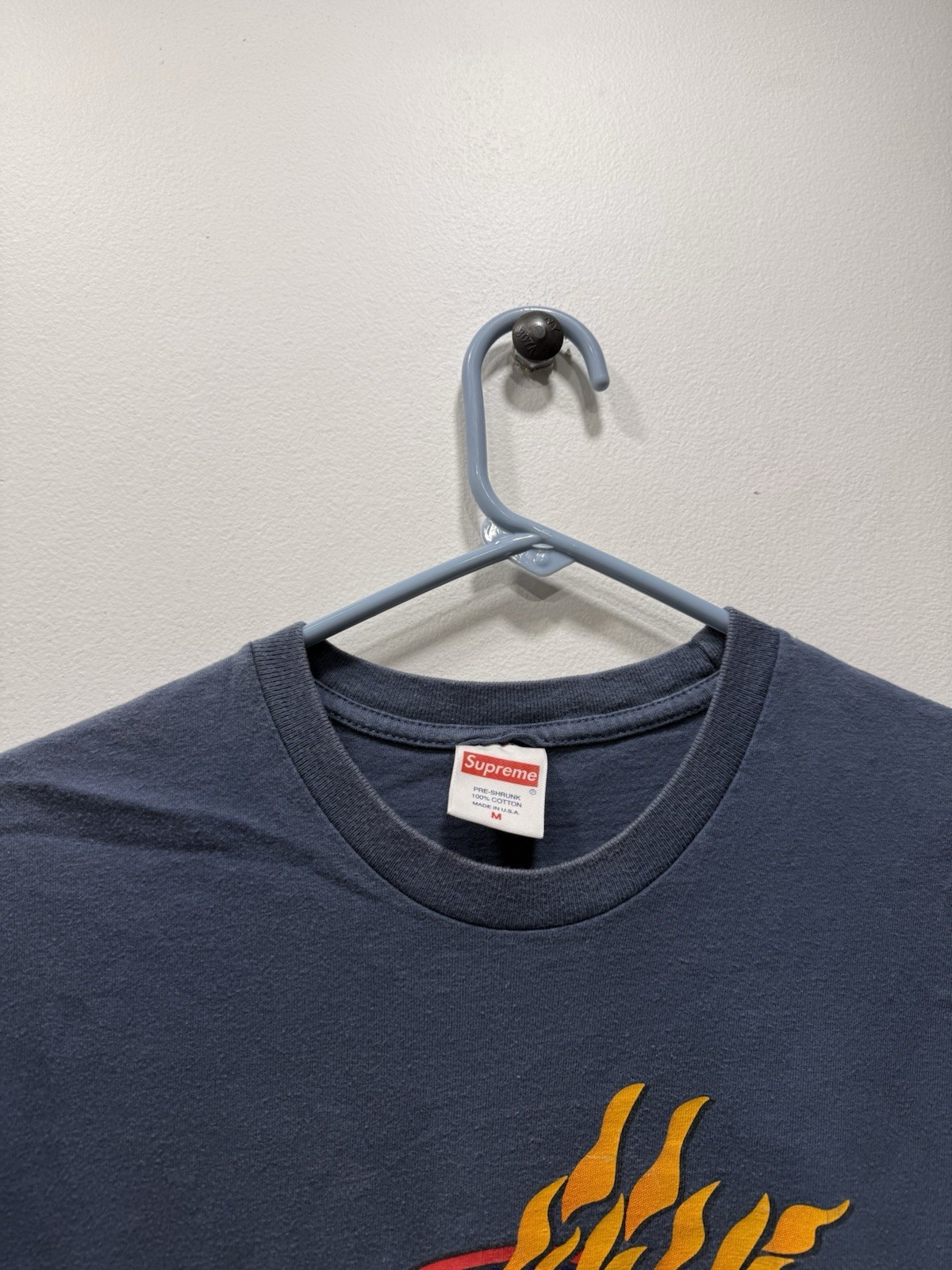 Supreme FW17 Flames Blue T-Shirt Size Medium Distressed Faded See Pics