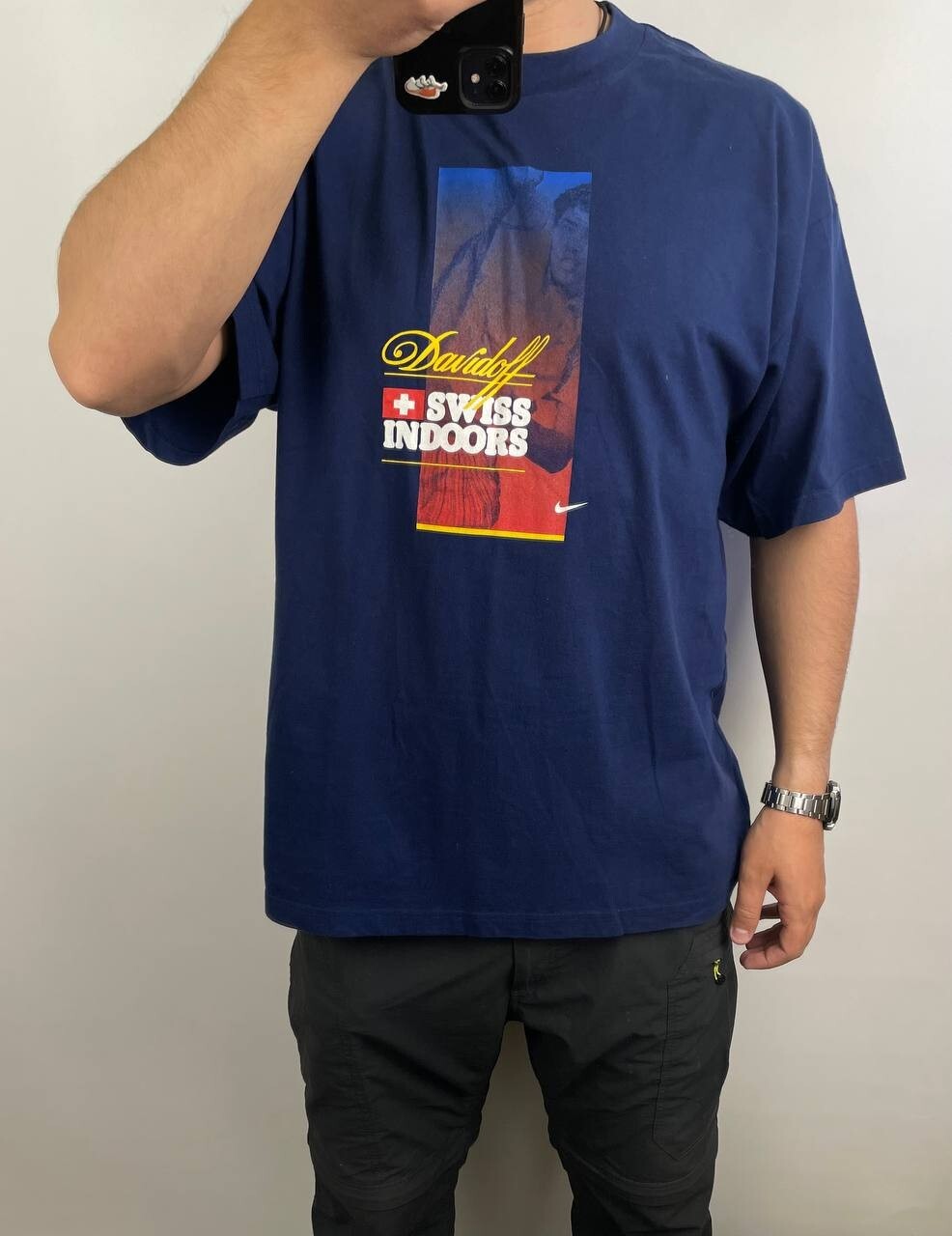 Nike Davidoff Swiss indoors tennis vintage 90s t-shirt blue XL