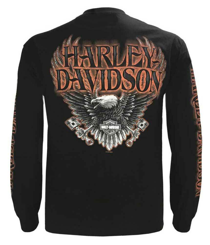 Harley-Davidson Men’s Eagle Piston Long Sleeve Crew Shirt, Black 30299947