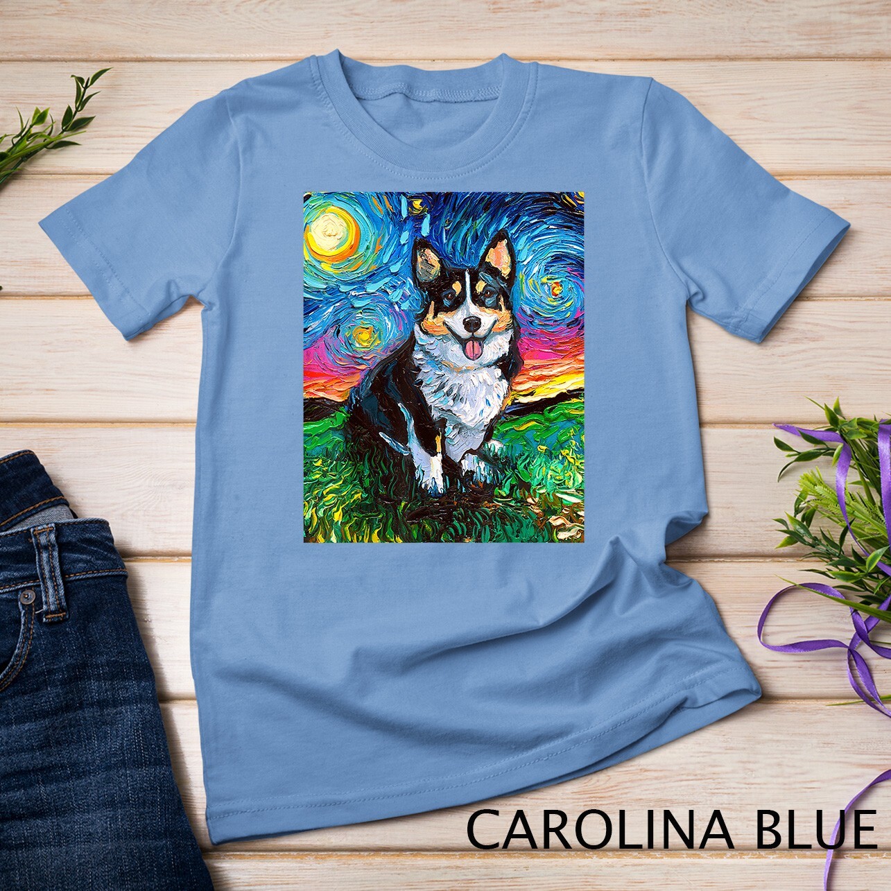 Tri Color Pembroke Welsh Corgi Starry Night Dog Art Unisex T-shirt