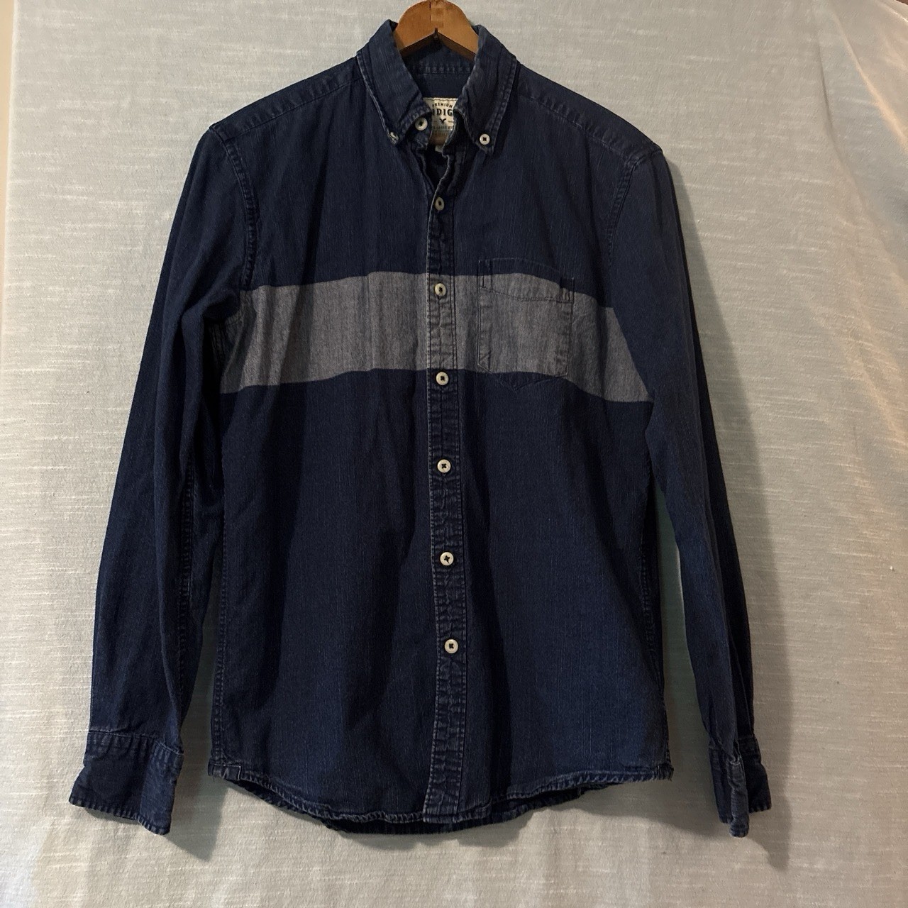 AEO Premium Indigo Chambray Denim Shirt Long Sleeve Button Up Blue Men’s Sz XS