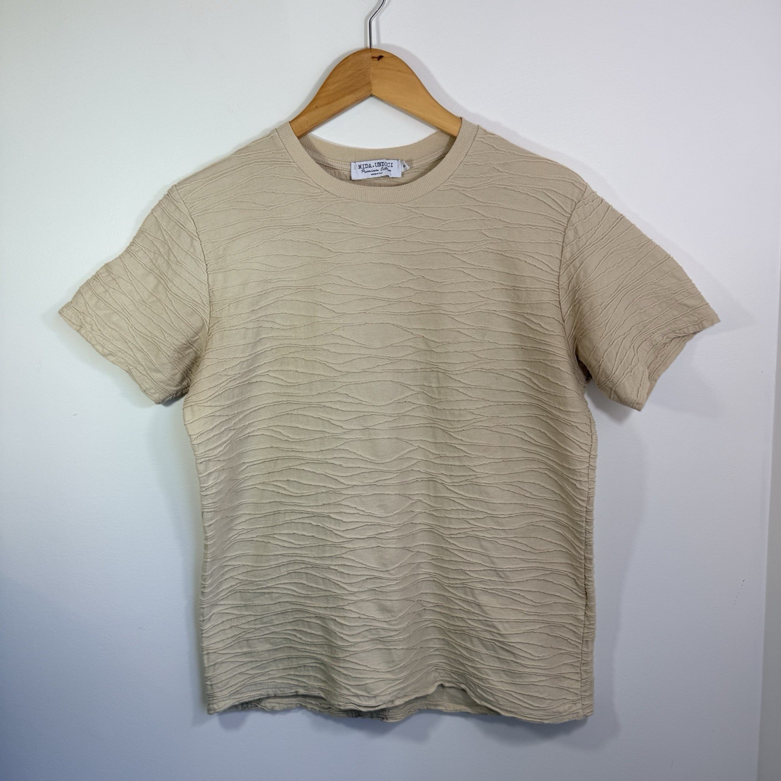 MIDA Unduci Men’s Made in Italy Sand Jacquard Textured Wave Cotton T-Shirt Sz S