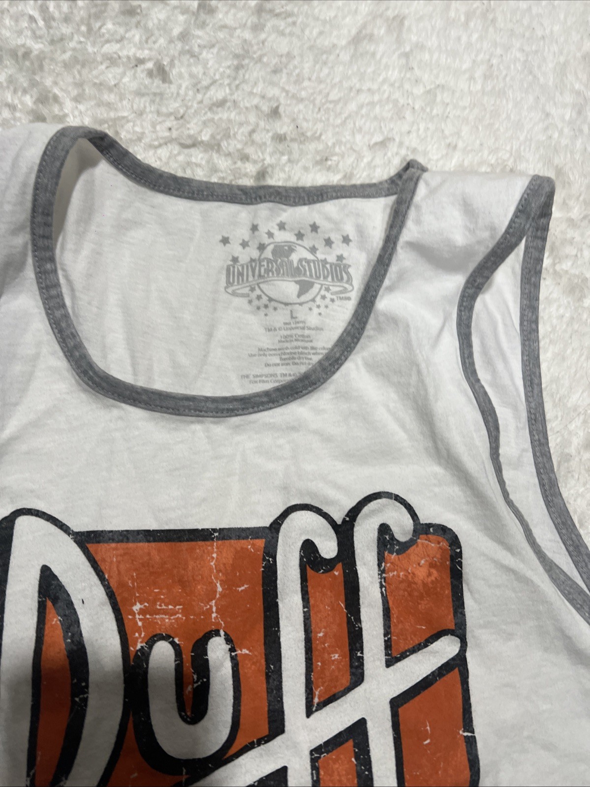 Universal Studios The Simpsons Duff Bear Large White Tank Top