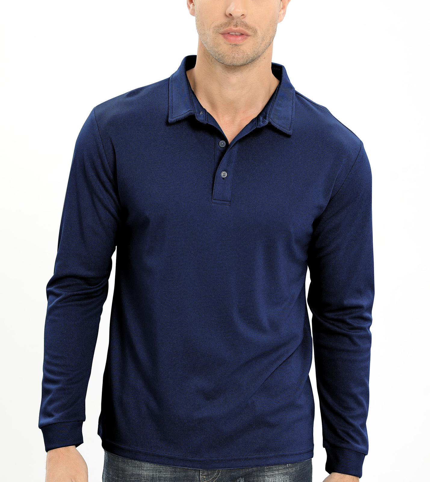 Men’s Polo Shirt Long Sleeve Outdoor Golf T Shirt 3-Button Quick Dry Lightweight