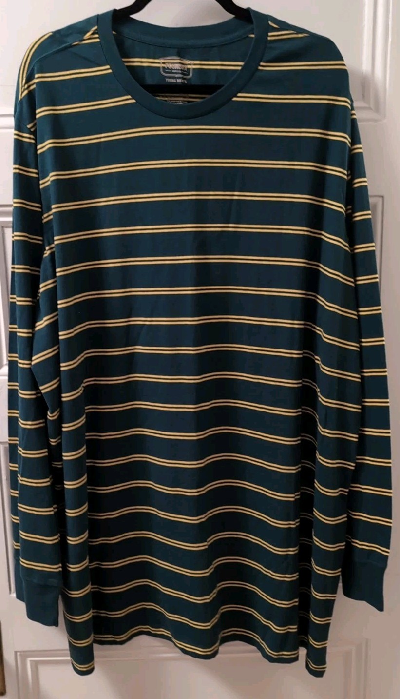Foundry Supply Co Men’s Long Sleeve Pullover 3XLT Green w/Yellow Stripe NWT