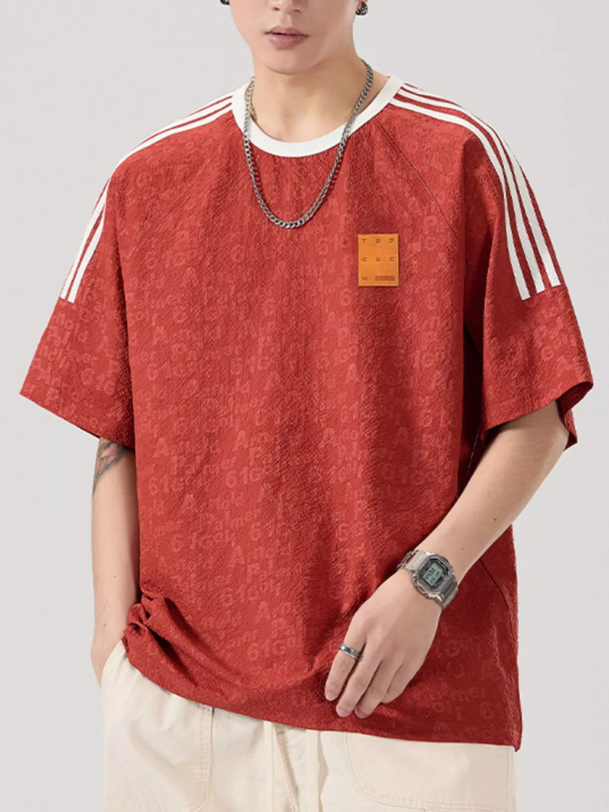 Men’s Full Size Striped Shoulder Relaxed Fit T-Shirt Plus Size