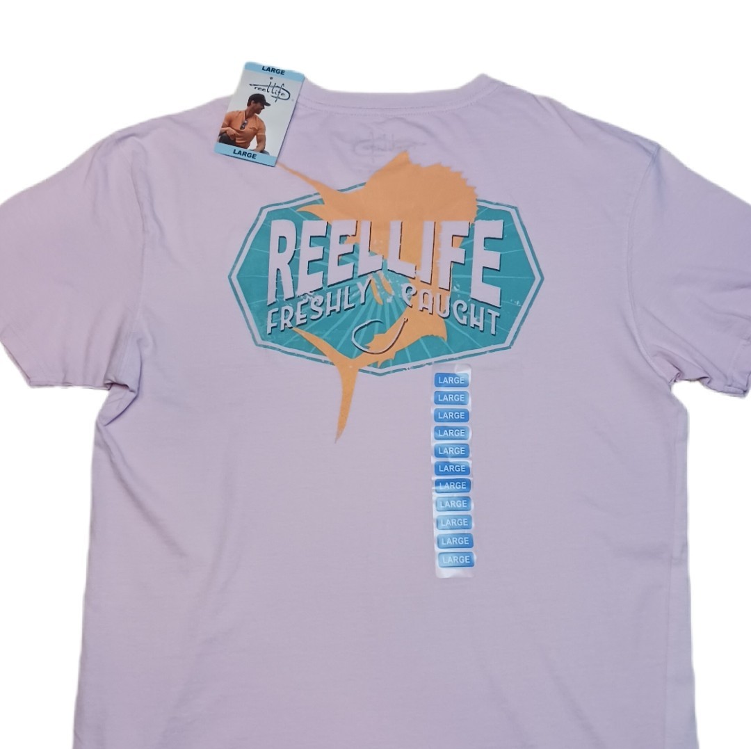 Reel Life Men’s Large T Shirt Short Sleeve Washed Pink Tee Fishing