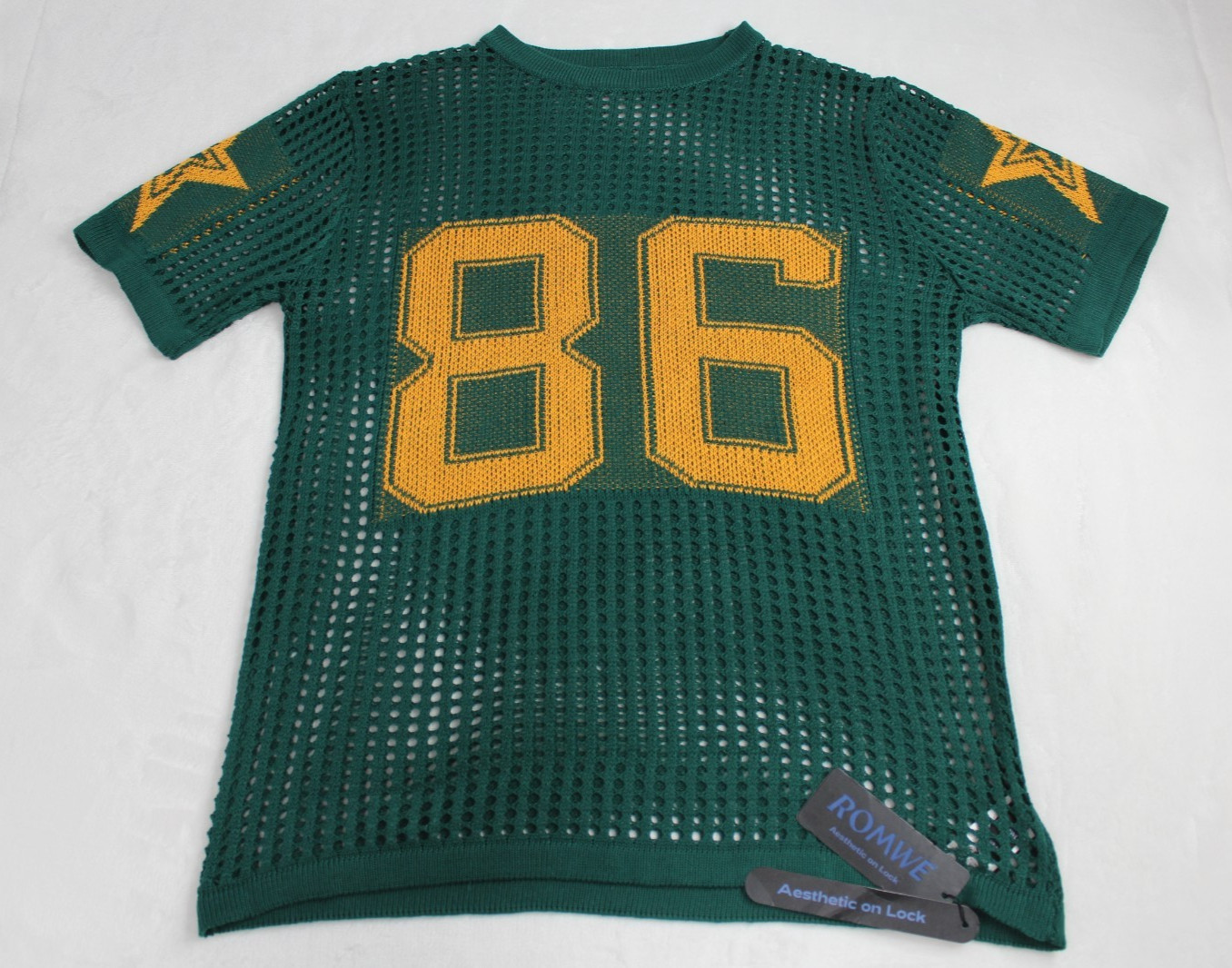 Men L Large Romwe Green Yellow #86 Shirt NEW See Through Football Style Design