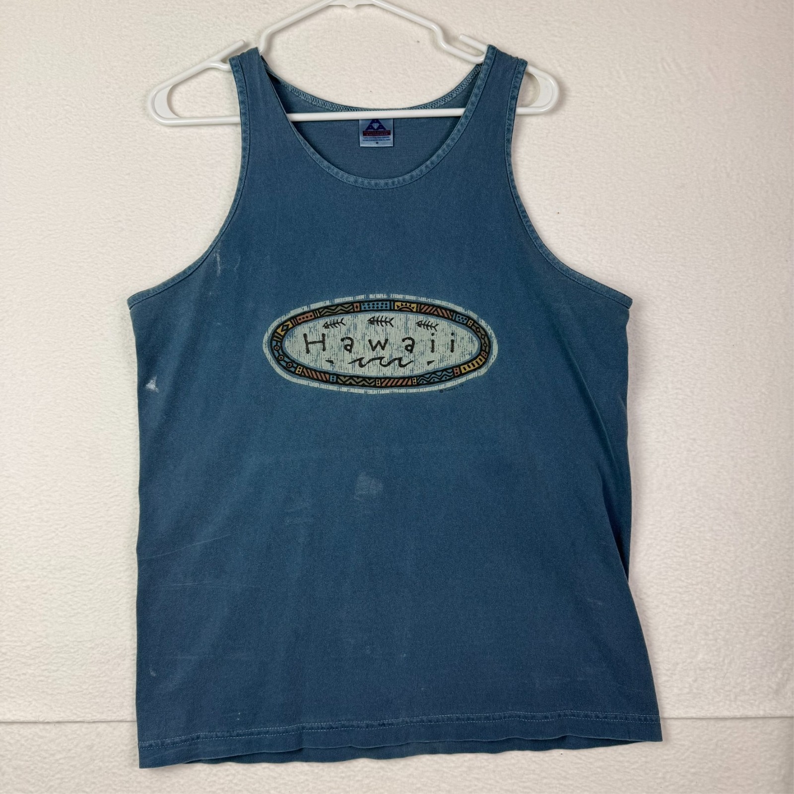 Hawaii Tank Top Shirt Mens Medium Alstyle Apparel Activewear Blue