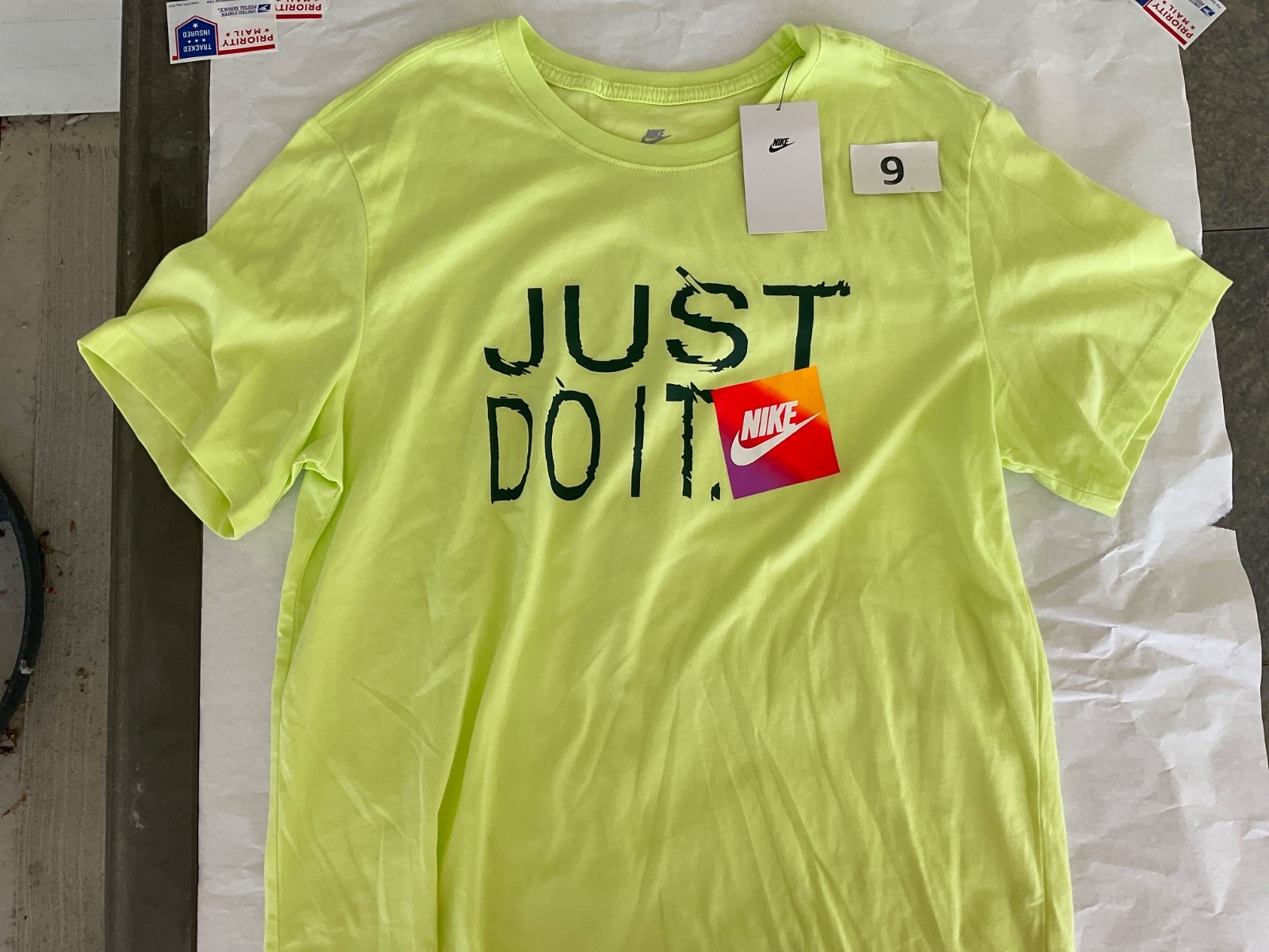 Nike Tee Shirt Short Sleeve Blue Bright Green Sportswear New 100% Cotton