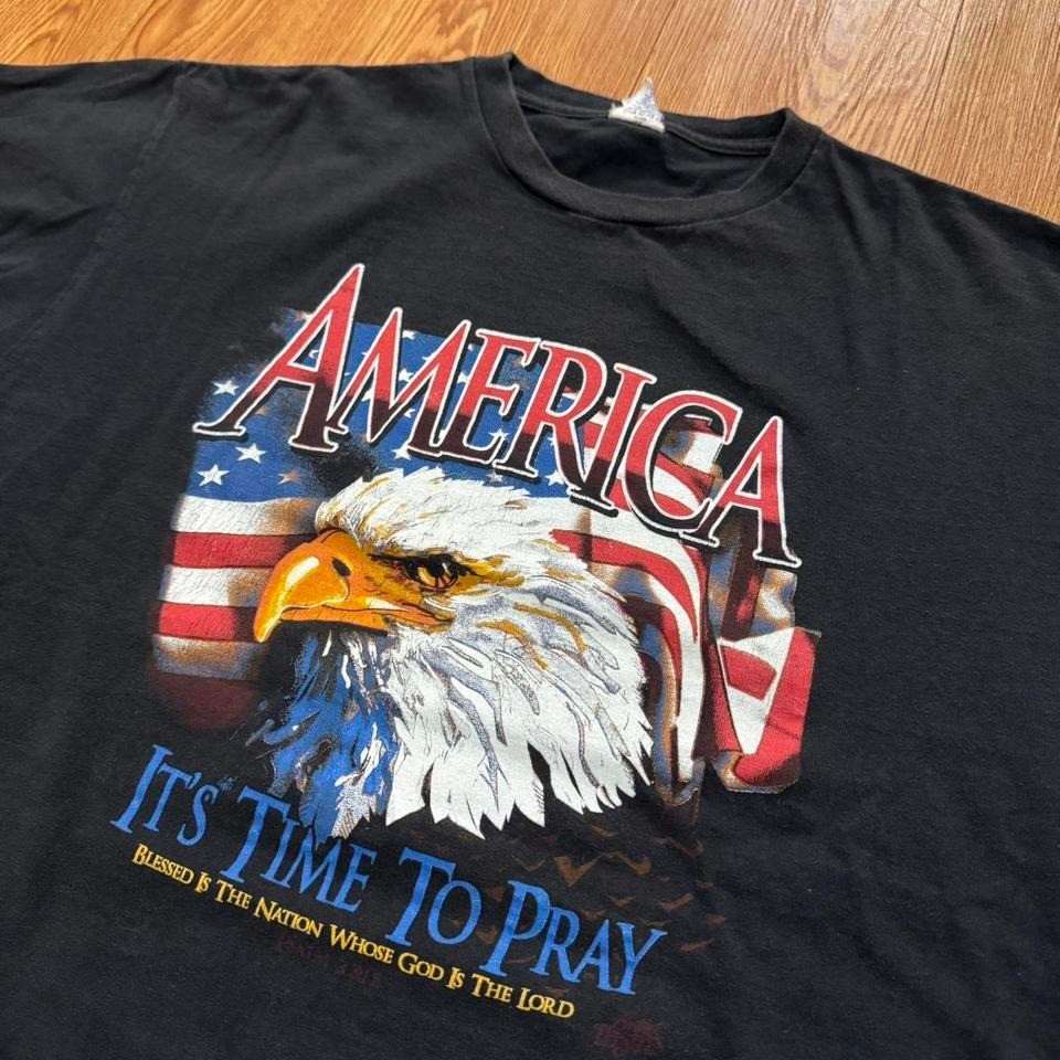 Jesus Men’s Shirt Black America It’s Time To Pray Eagle Scripture Size Large