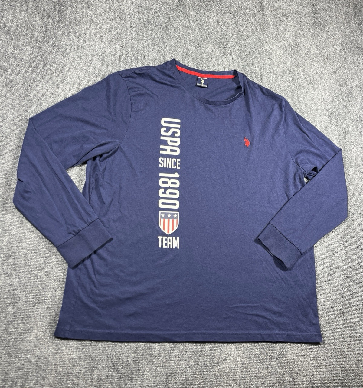 US Polo Assn Shirt Mens Size XXL 2XL Long Sleeve Navy Blue Embroidered Red Logo