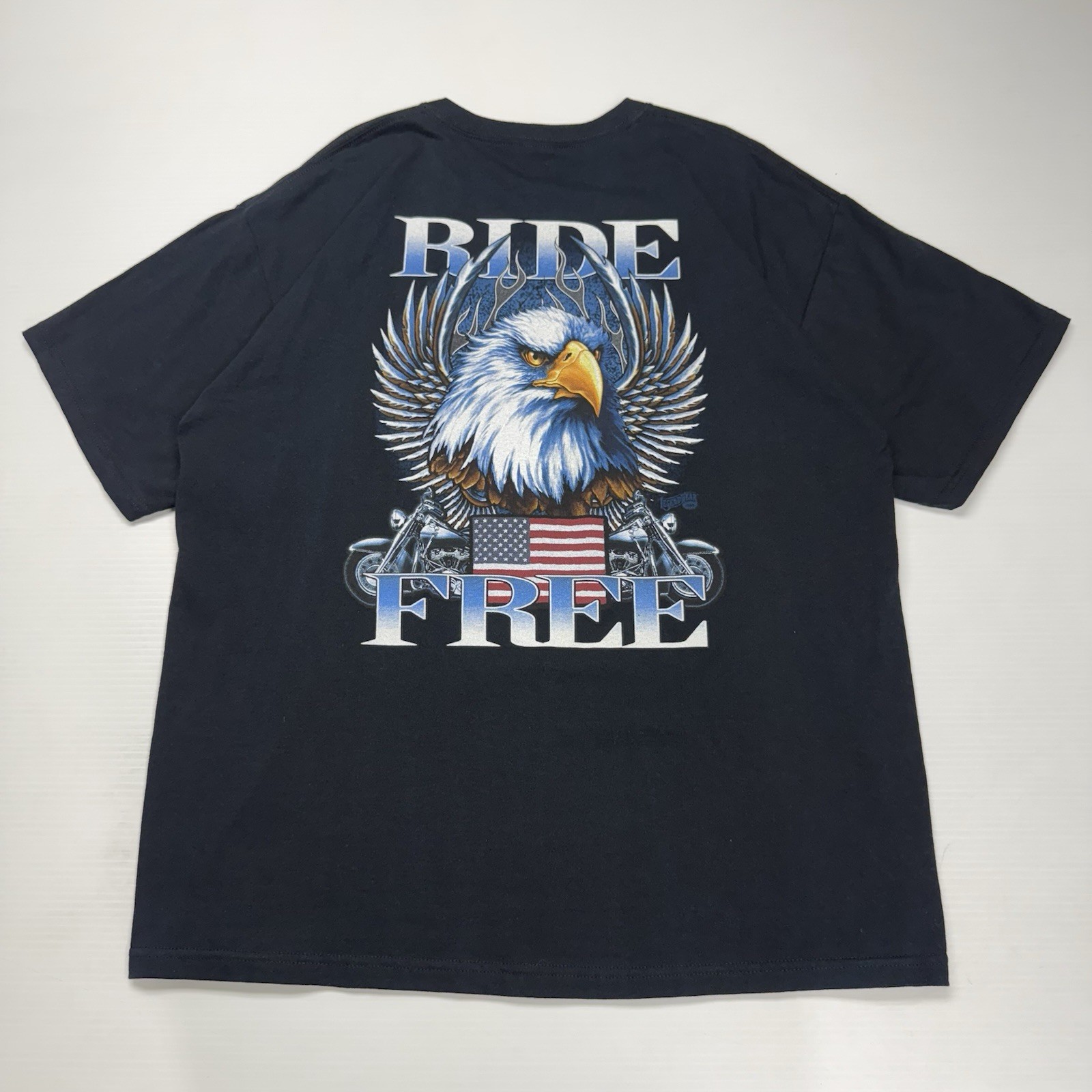 Vtg Gildan Ride Free Eagle Biker Legend Wear Mens Shirt XL Black USA Punk Y2K