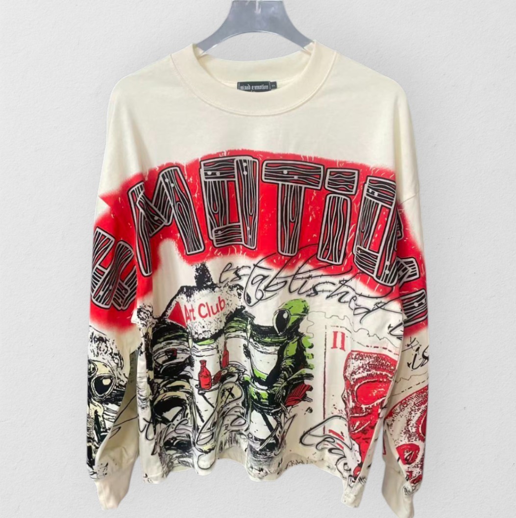 NEW 2026 Mixed Emotion “Art Club” Cream Graphic Long Sleeve Cotton S-XL