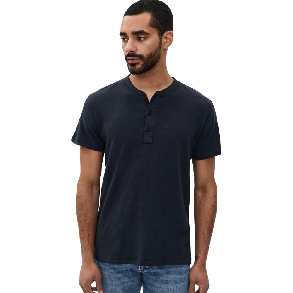 Rag & Bone Mens Classic Deep Navy Short Sleeve Pull On Cotton Henley Tee New