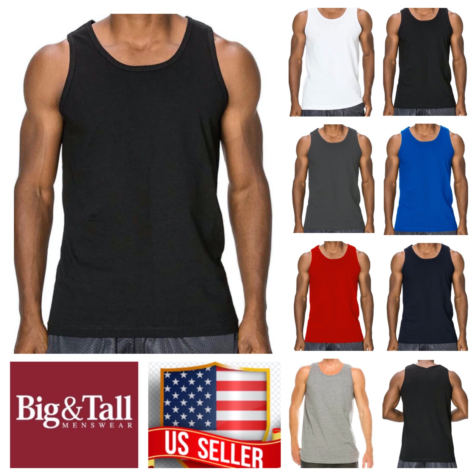 Men S_3XL T-Shirt Sleeveless Muscle Tank Top A-Shirt Wife Beater Gym Plain Tee