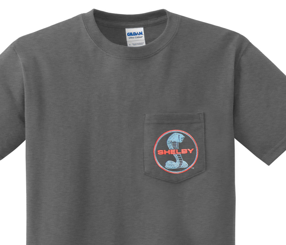Pocket t-shirt men’s Shelby Cobra decal ford mopar muscle car tee for men