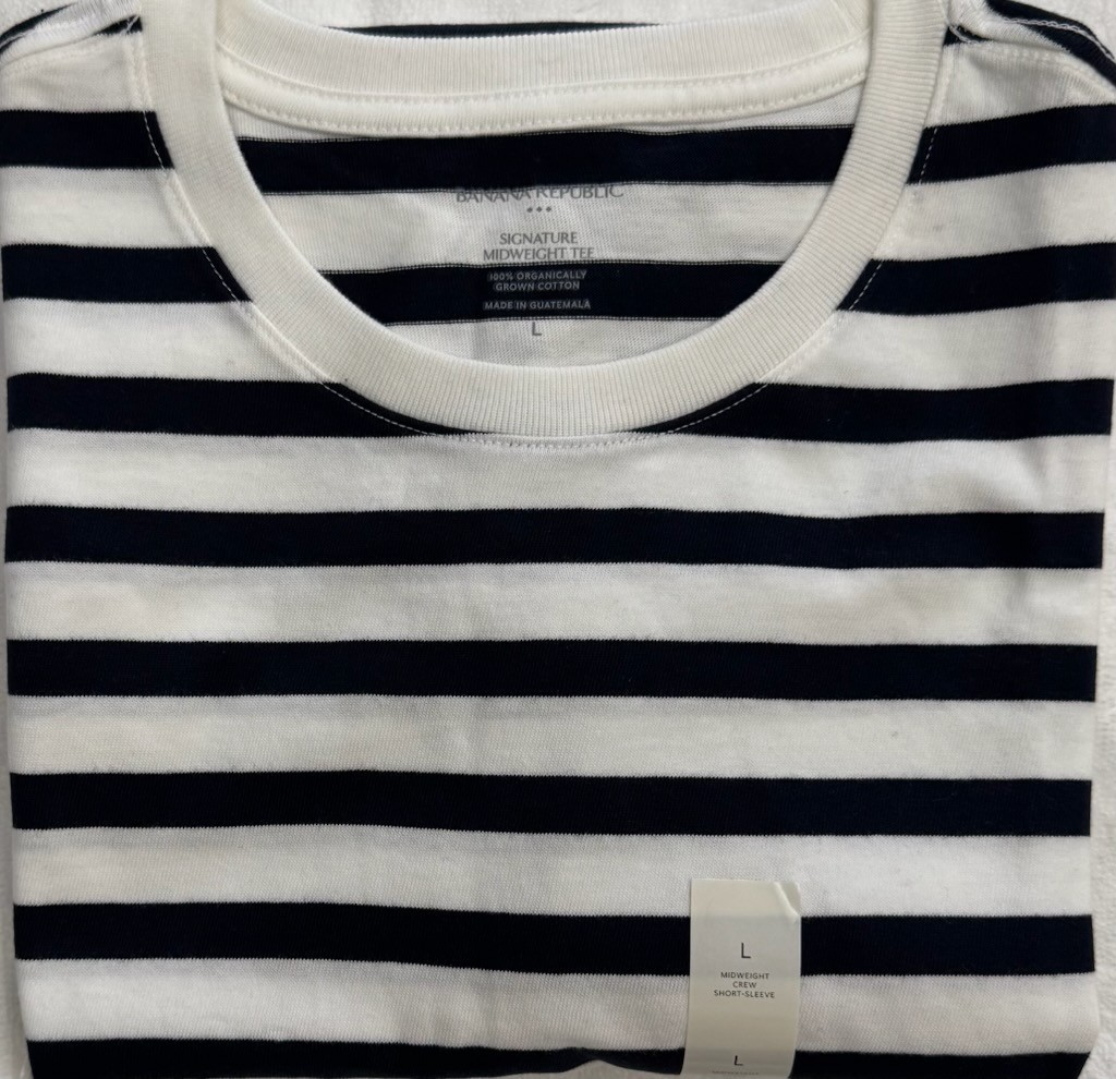 New Banana Republic Men’s Short Sleeve T-Shirt White Stripe Size L $20.00