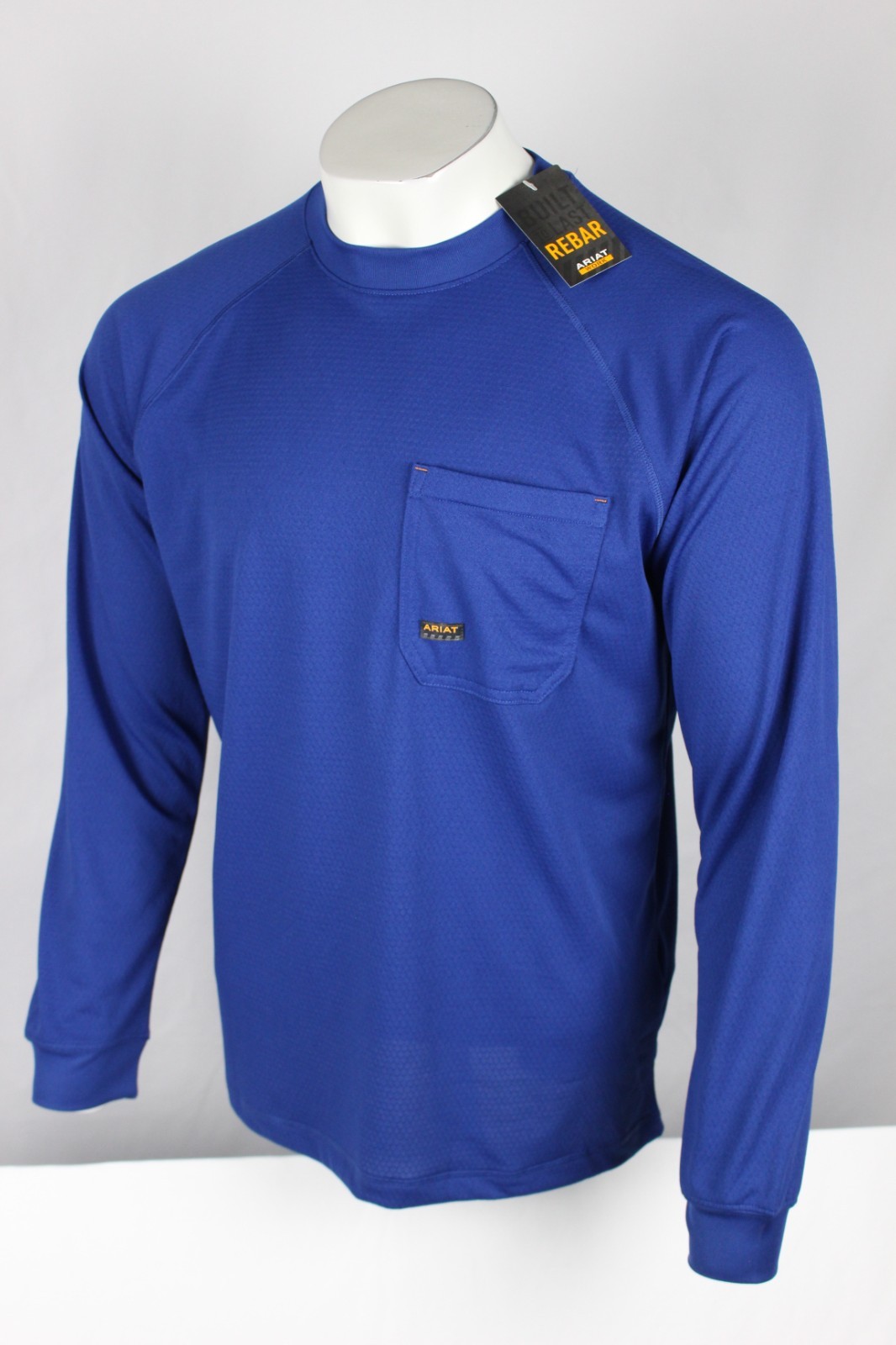 Ariat Men’s Rebar Heat Fighter Work Hard T Shirt Pocket Long Sleeve Blue