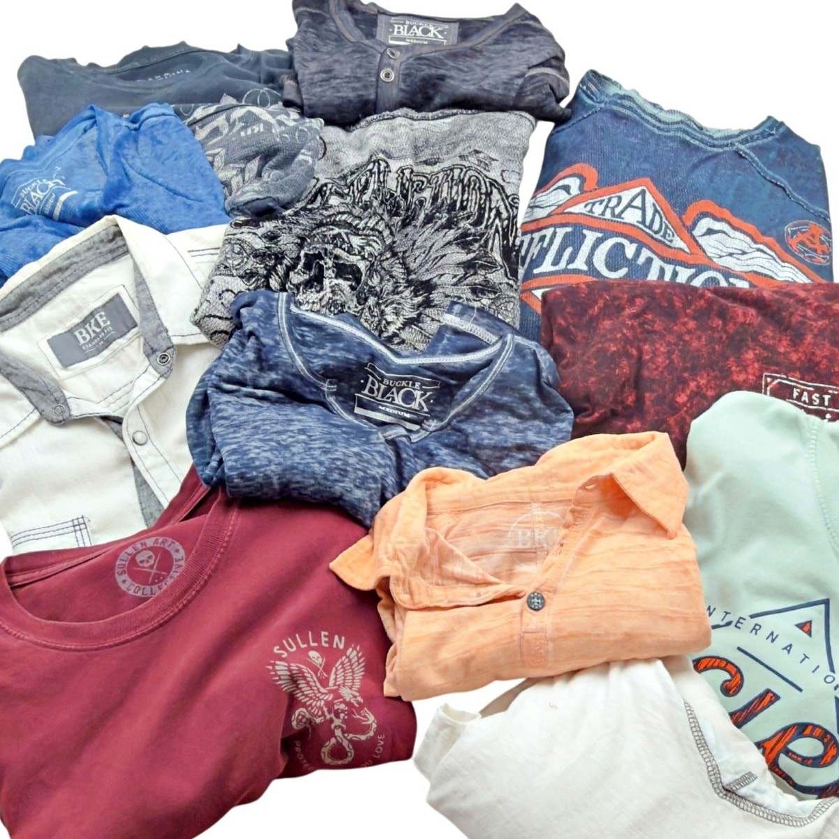 Buckle Afflection BKE Fast Furious Lot (12) Shirts L/S S/S MED Biker Grunge Rock