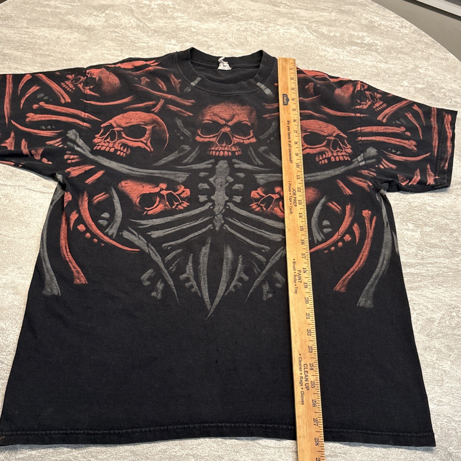 VTG Skulls Skeleton T-Shirt Mens XL Black Hardcore AOP Y2K Skater Grunge Street