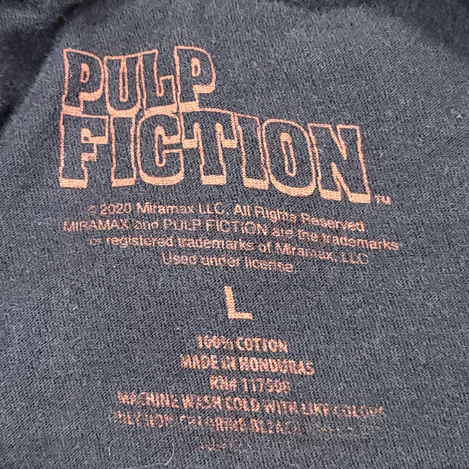 Pulp Fiction Shirt Mens Large Black Logo Graphic 90s Tee Tarantino Movie Flaws