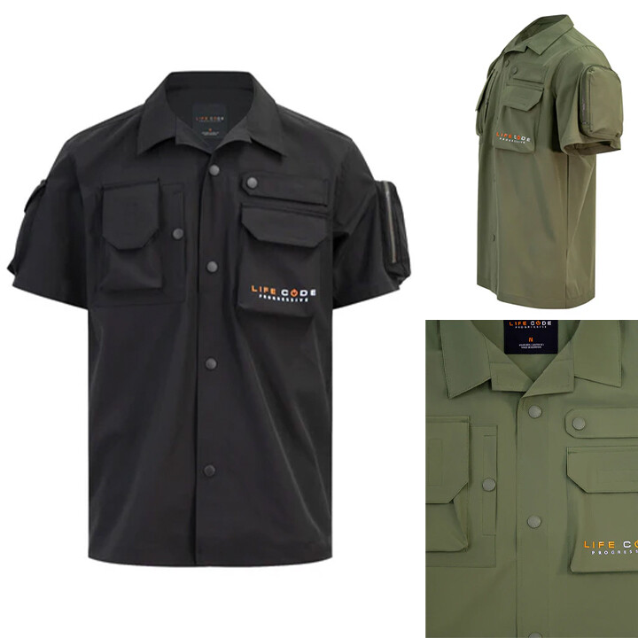 LIFE CODE Men’s Casual Nylon Taslan Collared Sleeve Pockets Shirt 31J62