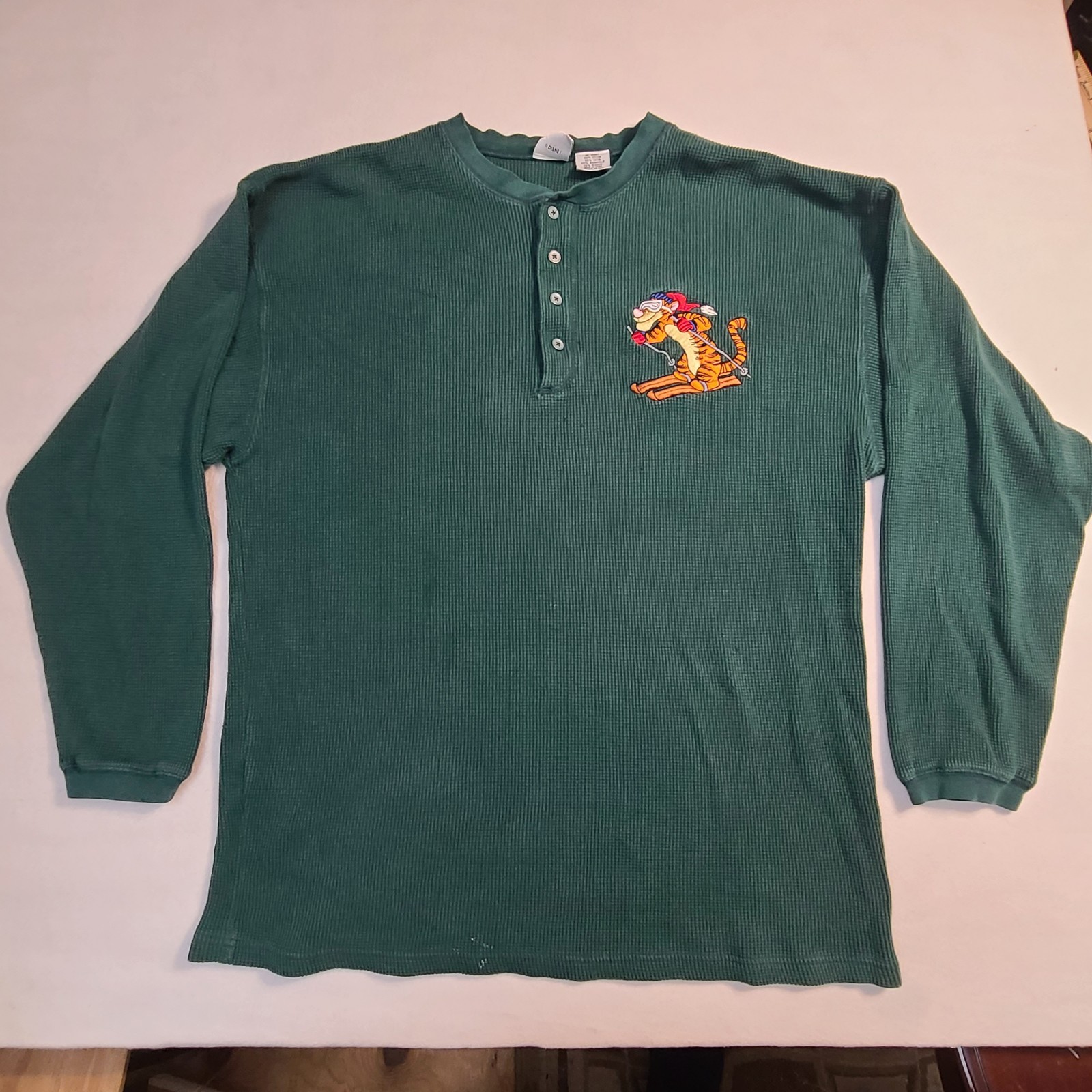 Disney Store Tigger Waffle Knit Henley Shirt XL Green Long Sleeve Winnie Pooh
