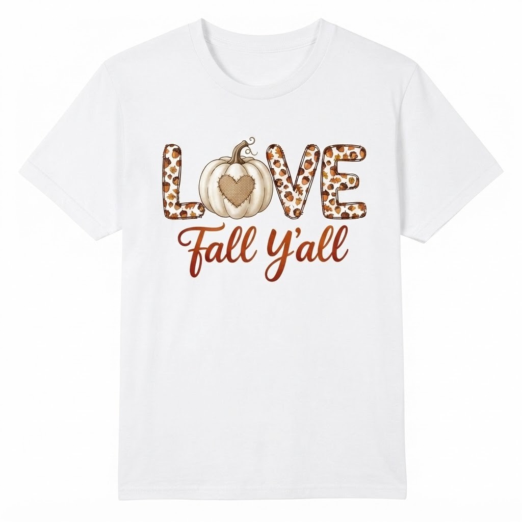 Cute Pumpkin Burlap Heart Fall Y’all Autumn Season Graphic T-shirt For Men Women