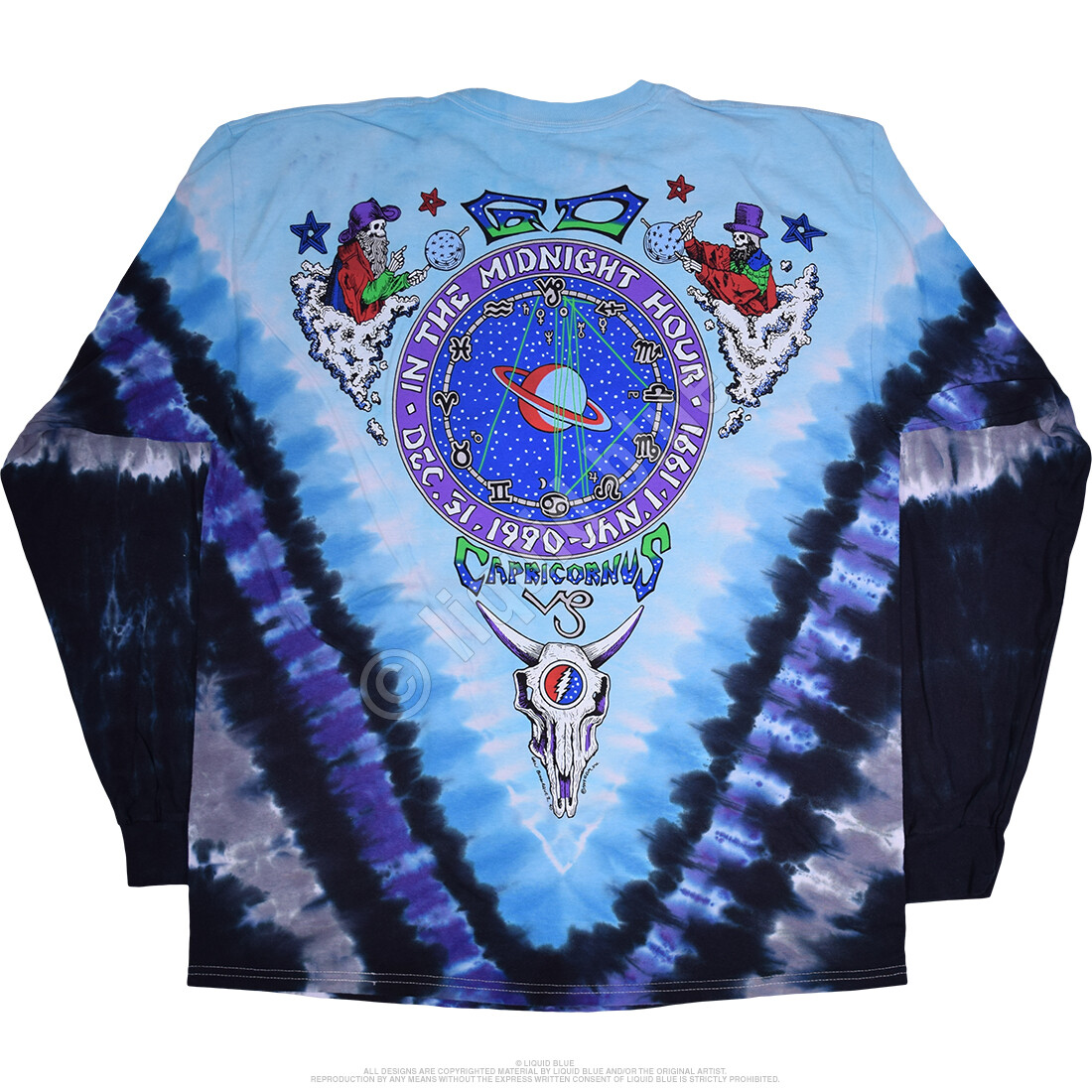 GRATEFUL DEAD-MIDNIGHT HOUR-TIE DYE LONG SLEEVE-2 SIDED T-SHIRT M-L-XL-2X Garcia