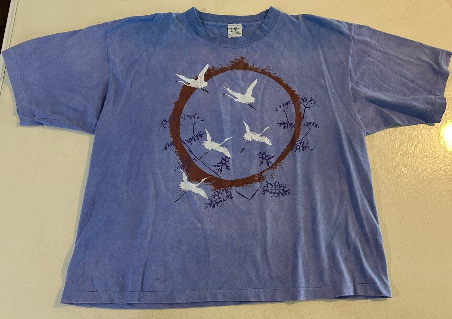 VTG Andrea Bragg Migrating Sandhill Cranes T-Shirt XL Cotton Single Stitch