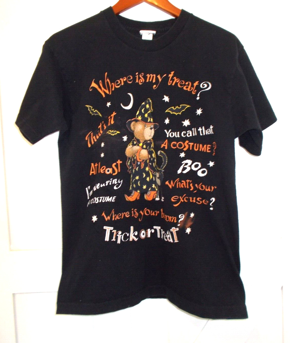 VTG Single Stitch Halloween Teddy Bear Witch T-Shirt Size L Trick or Treat