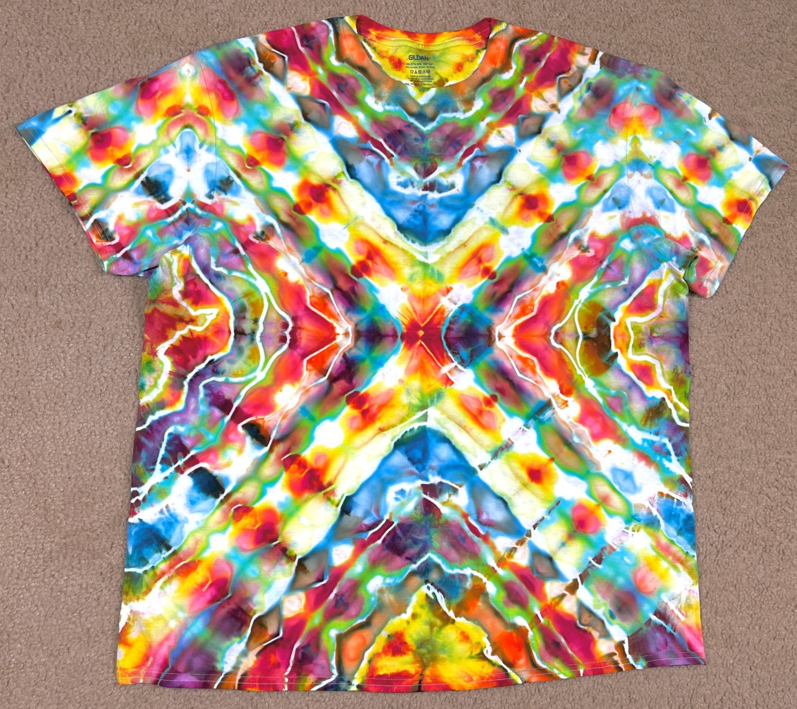 Handmade Ice Tie Dye T-Shirt 2XL Mens Womens Soft Cotton Red Blue Glitch