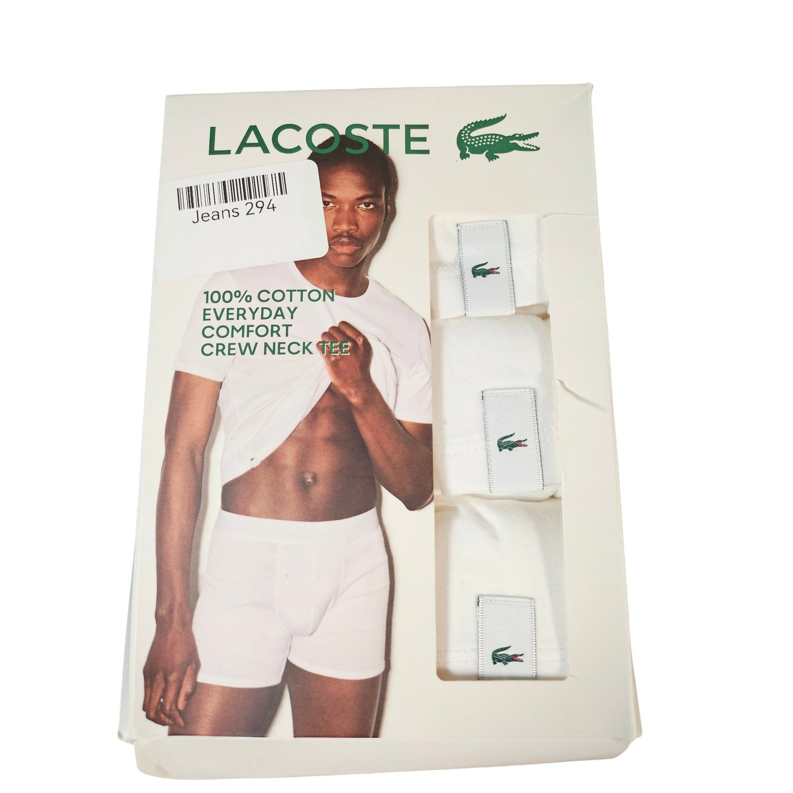 Lacoste Crew Neck T-Shirts Mens XS White New 3-Pack 100% Cotton TH3451-51