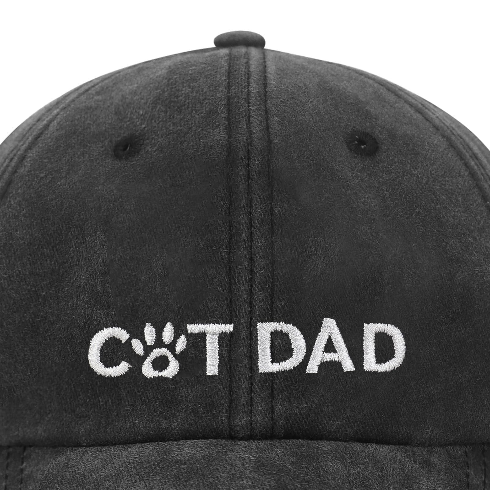 Cat Dad Hat for Men, Cat Dad Gifts, Adjustable Size Cotton Baseball Cap Black