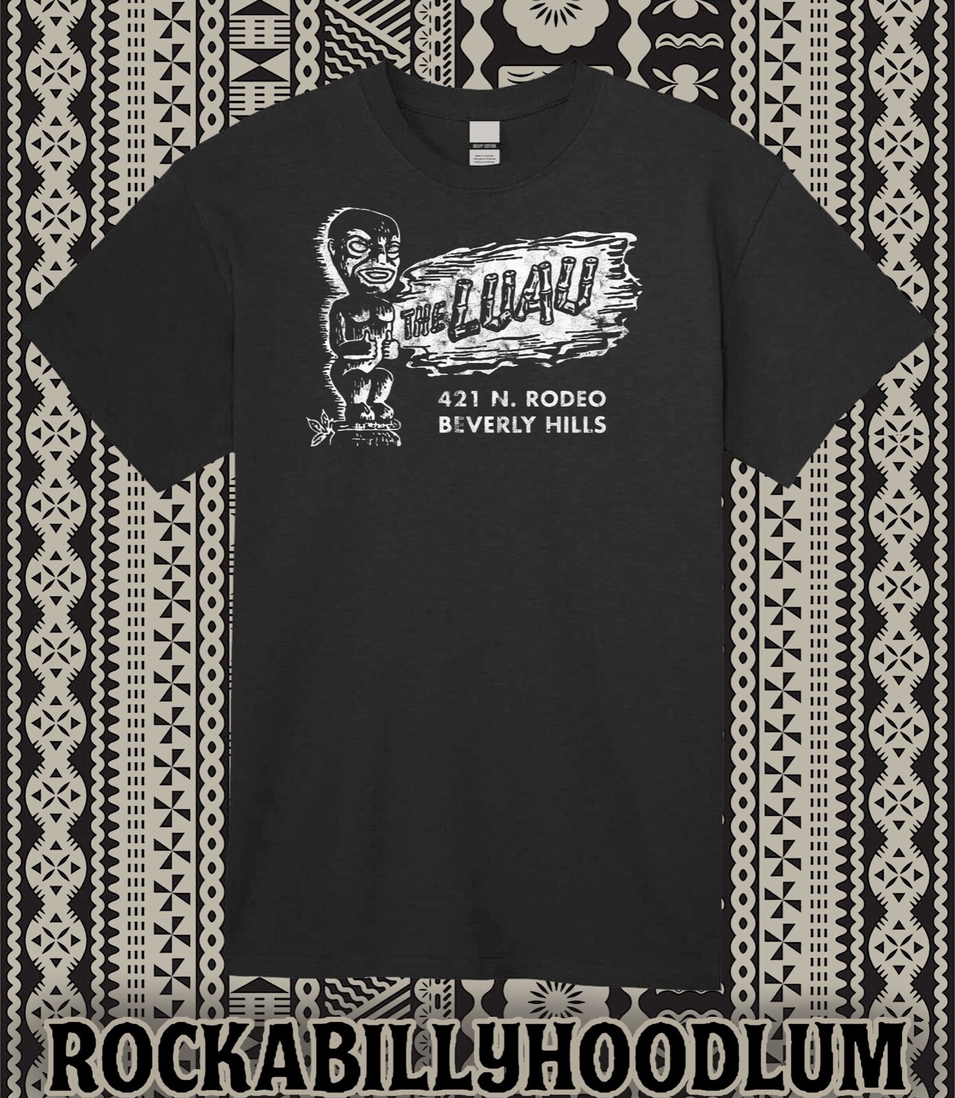 Retro Tiki Art Tee T Shirt Mug Bar Restaurant The Luau Beverly Hills CA Rodeo