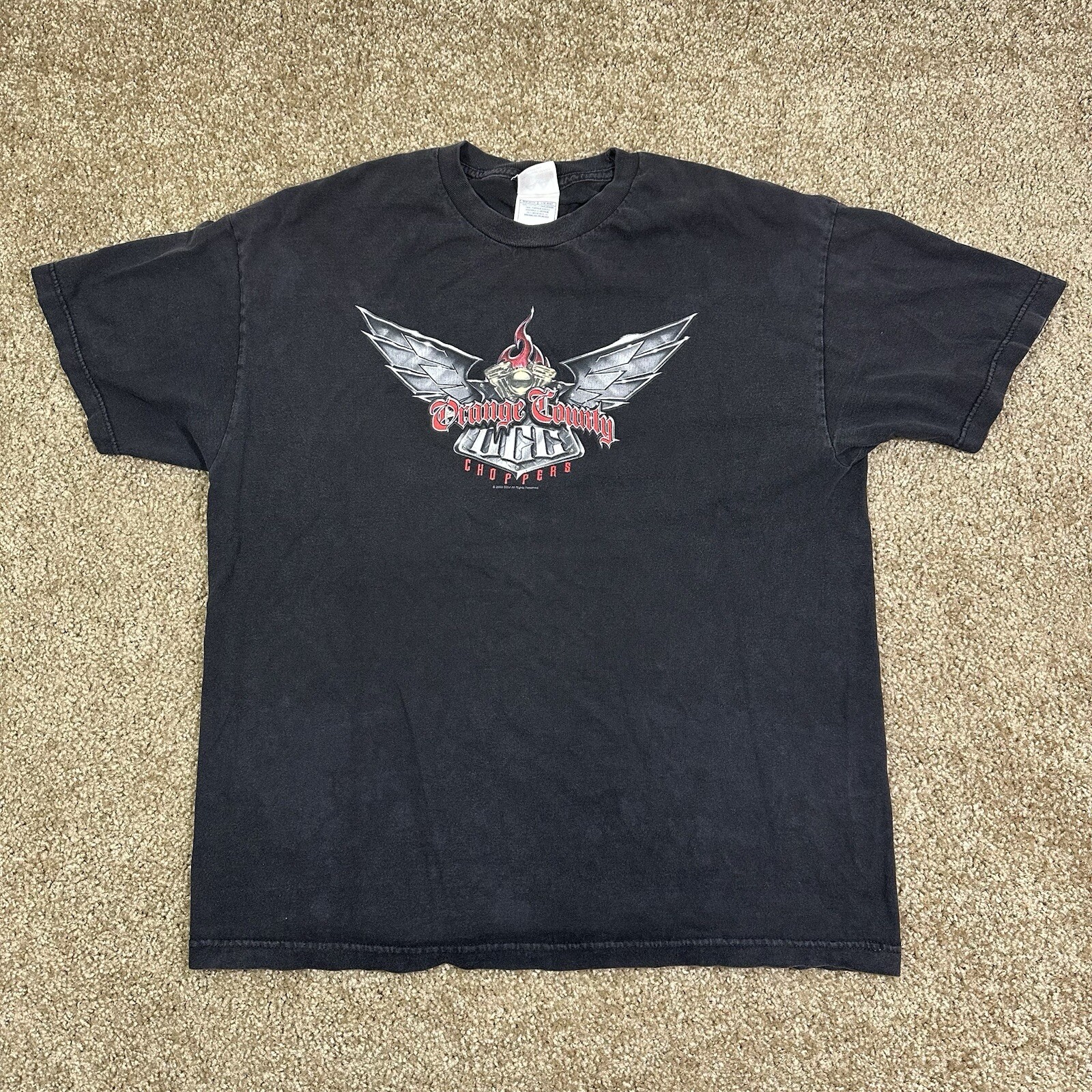 Vintage Y2K Orange County Chopper Flames T-shirt Size XL OCC Biker Motorcycle