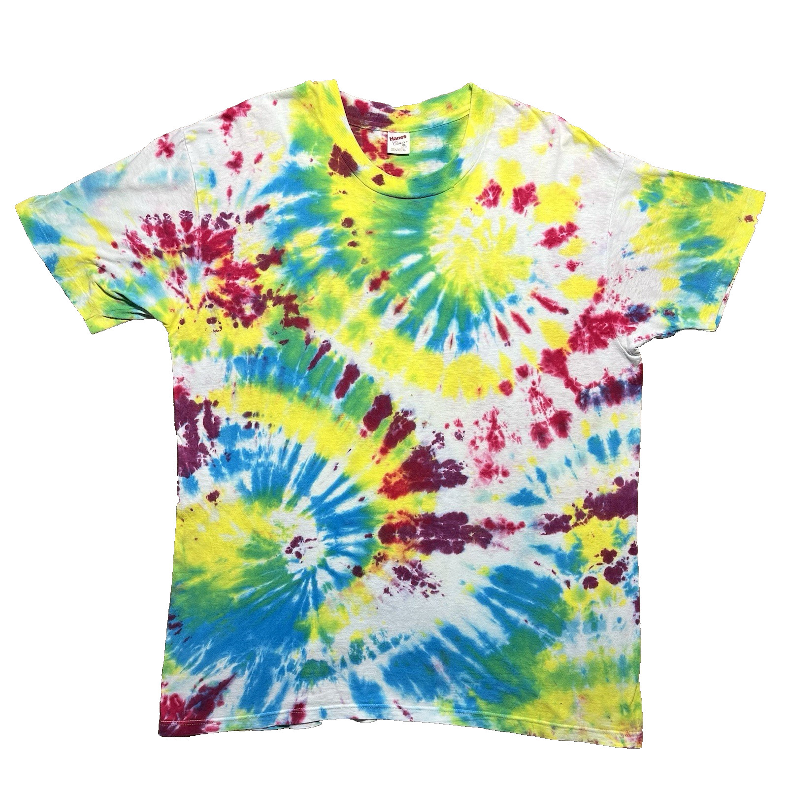Vintage Hanes Single Stitch Tie Dye T Shirt Size XL Rainbow Swirl Blank 90s