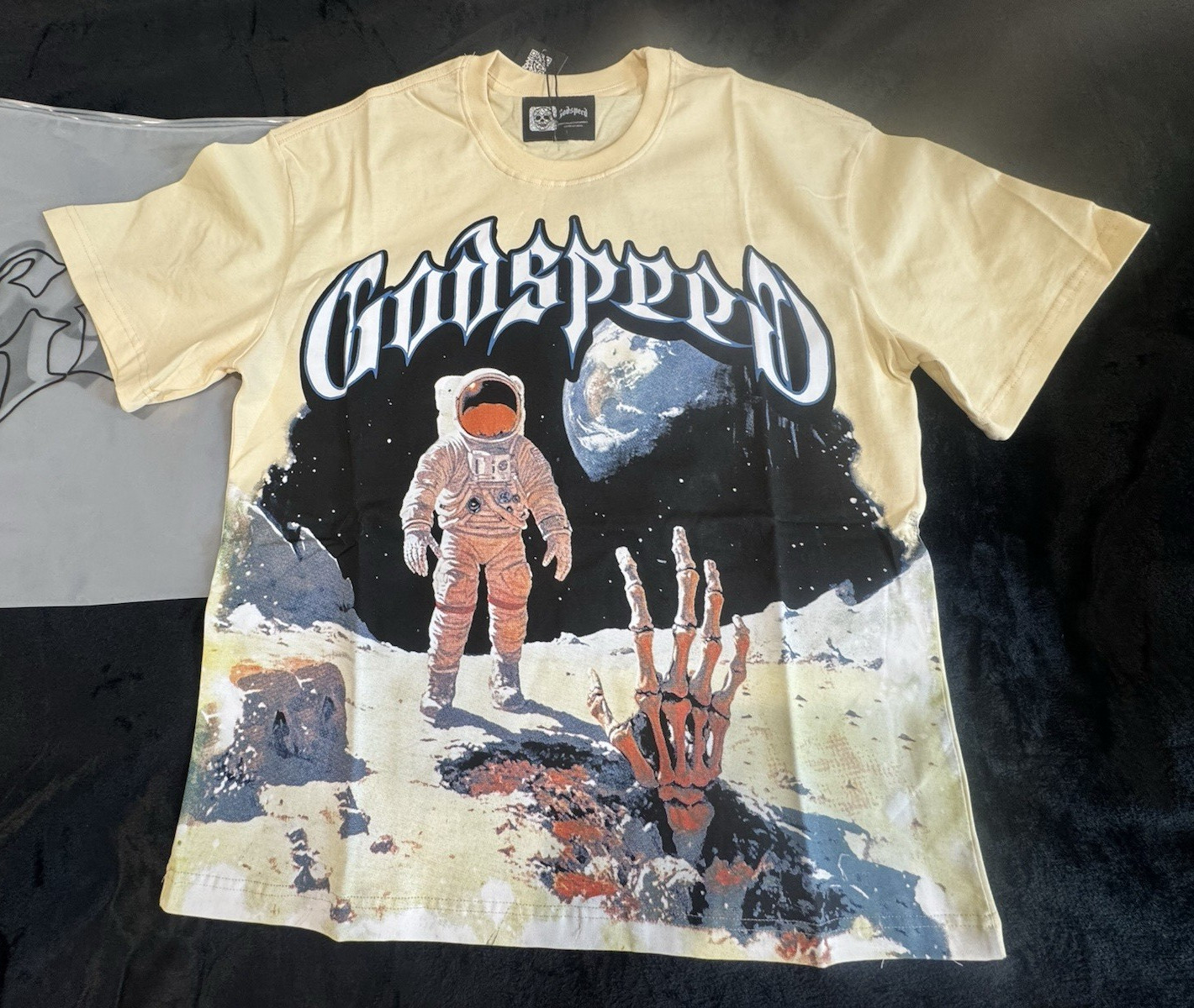 Godspeed Men’s Limited Edition Graphic Print Logo T-Shirt L Crew Neck Beige
