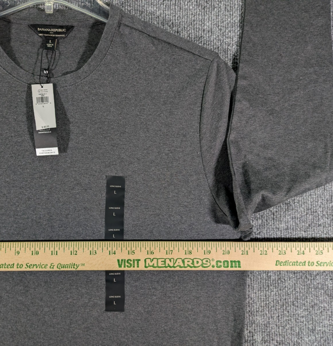 Banana Republic Men’s Large Luxe Touch Performance Tee Long Sleeve Charcoal NWT