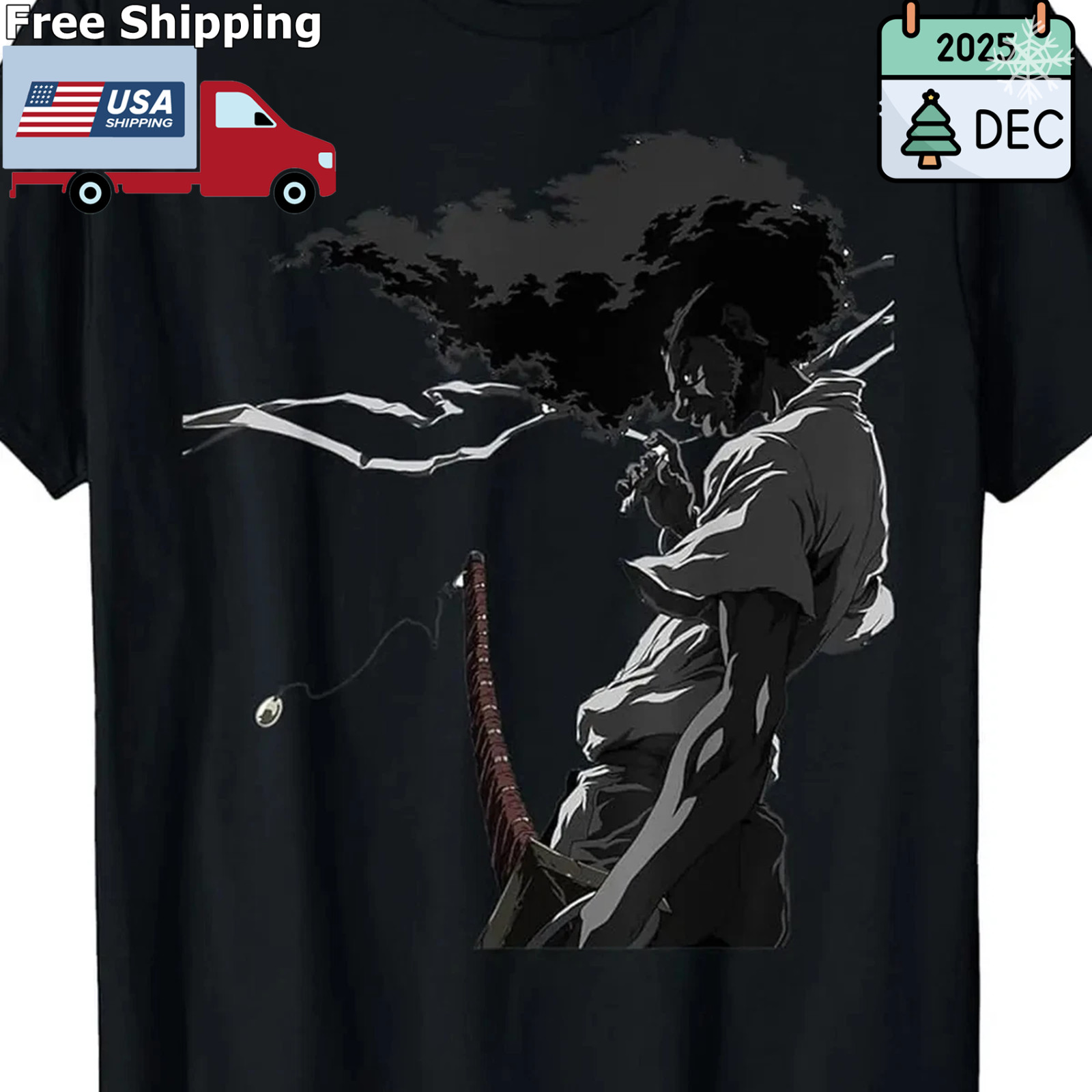 100% Made in USA, 180g The Coolest Afro Samurai T-Shirt