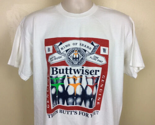 Vtg 90s Buttwiser T-Shirt White L Buttwiser Parody Funny Shirt