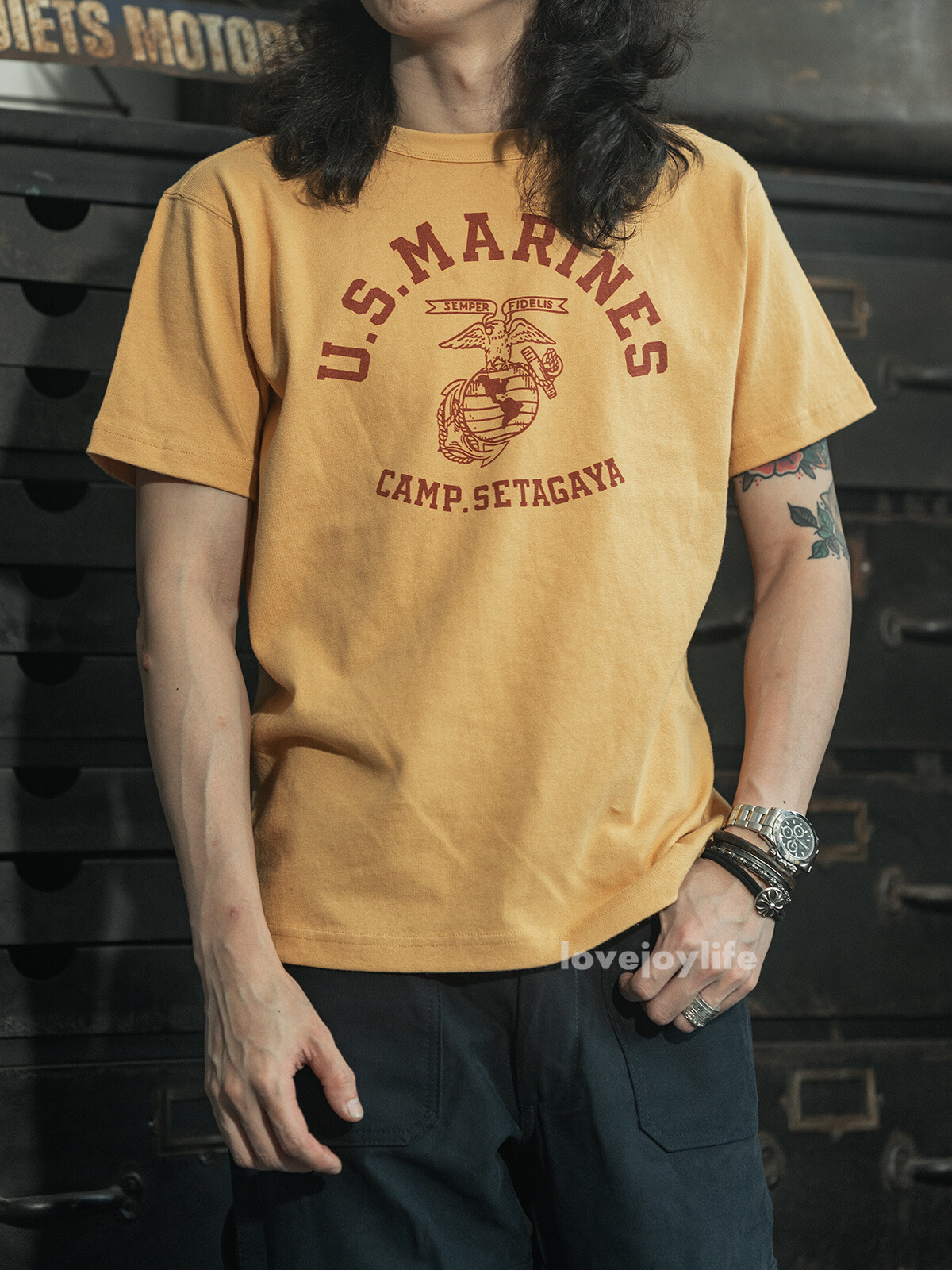 NON STOCK Retro Cotton Men T-Shirt USMA MARINE T Heavyweight Basic Tee T-Shirts