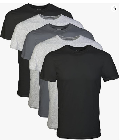 Gildan Mens Crew T-Shirt LARGE 5-Pack Style G1100 Black-Grey-Charcoal Short Slee