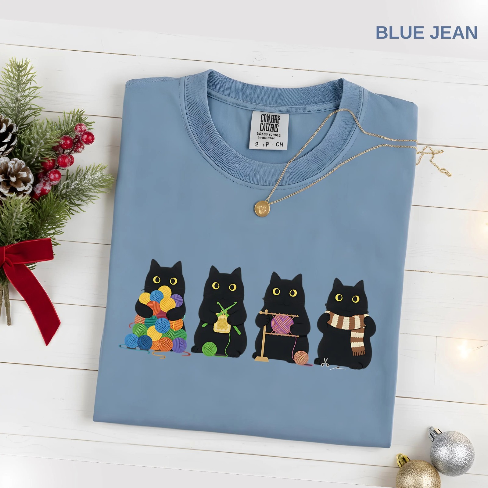 Knitting Black Cat Shirt, Cute Crochet Cat Tshirt, Knitter Gift for Her T-Shirt
